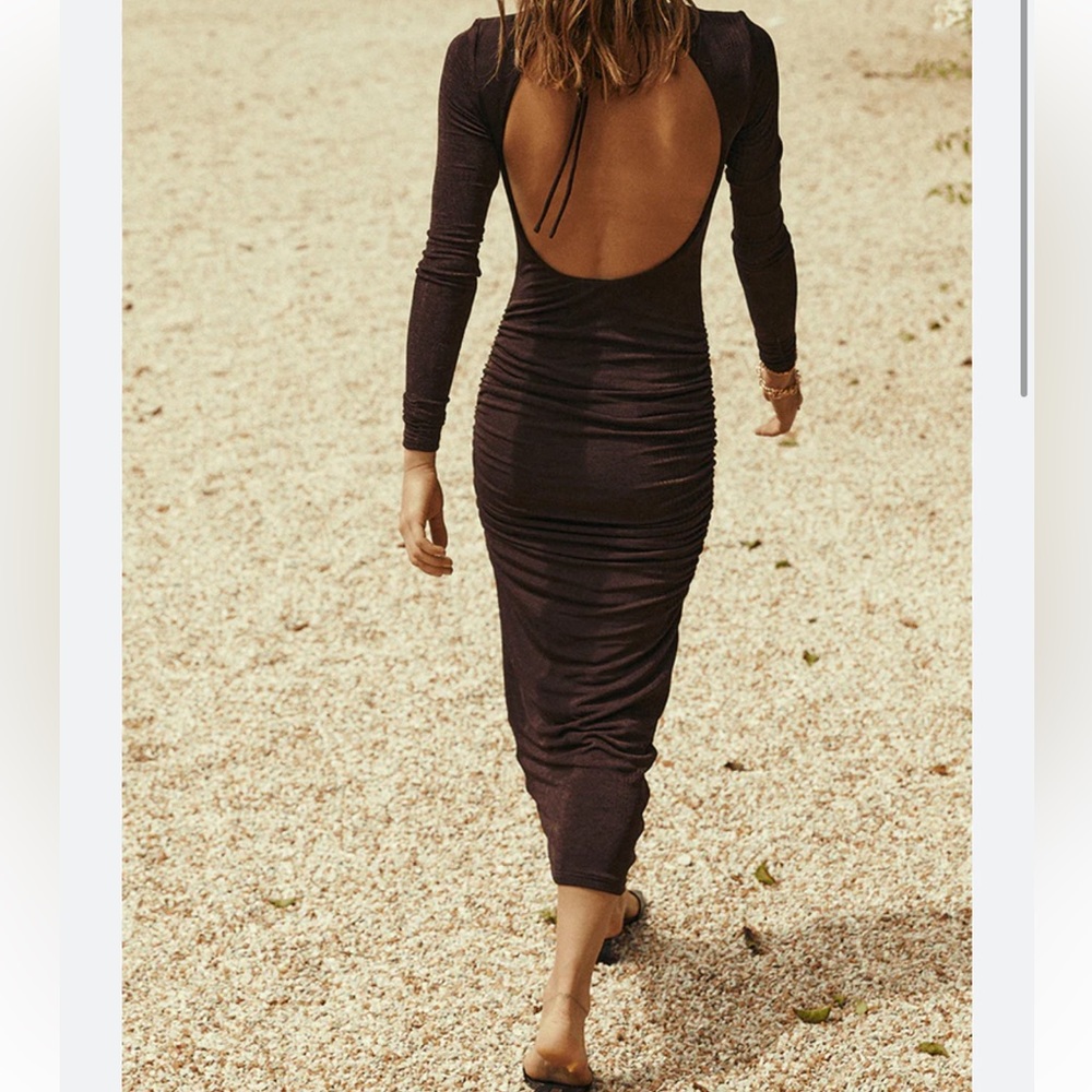 DISSH DEJA CHOCOLATE RUCHED KNIT DRESS